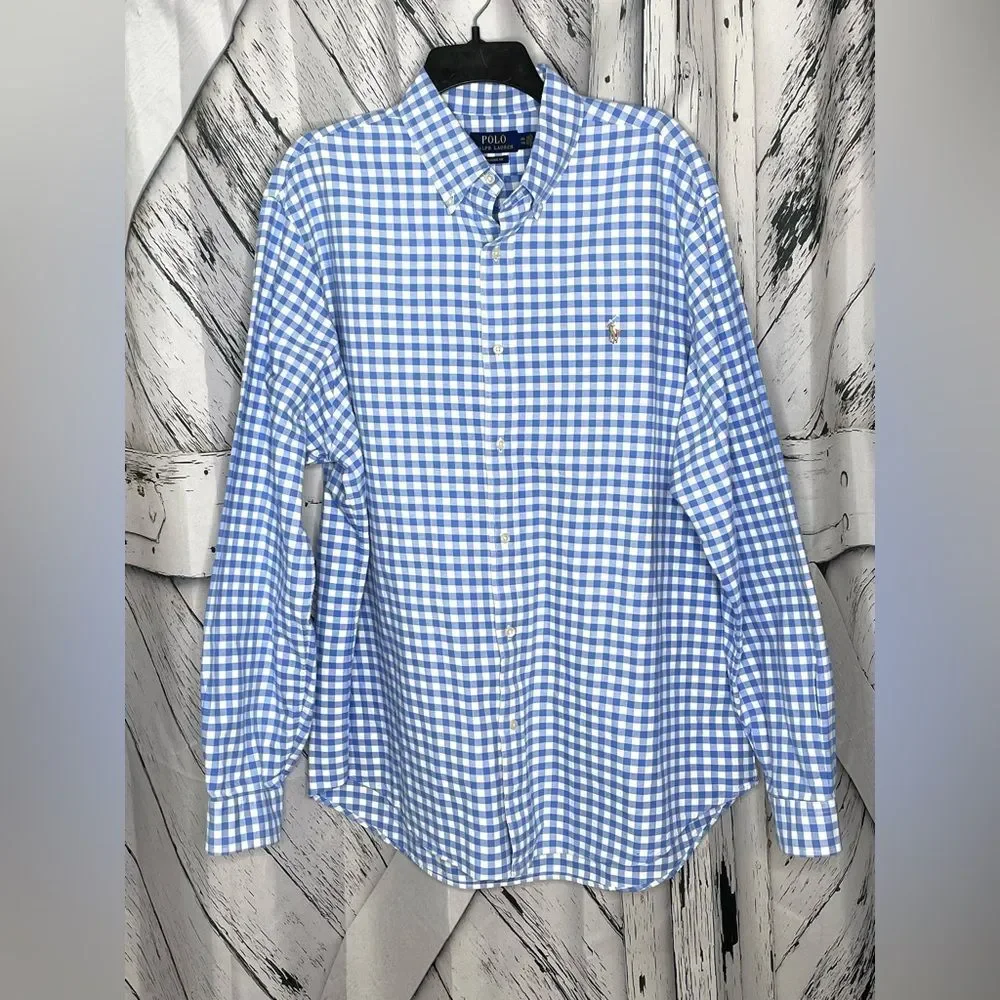 Polo Ralph Lauren Classic Fit Gingham Shirt Button-Down Long Sleeve Blue XXL